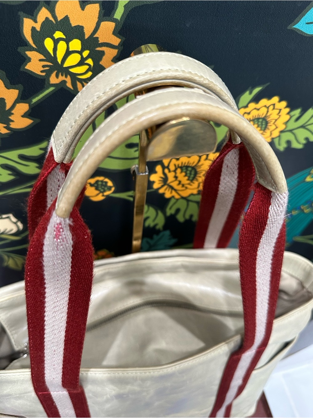 Bally Terrabella Trainspotting Leather Tote Pearl Ivory Red Stripe Made in Italy - Picture 7 of 13
